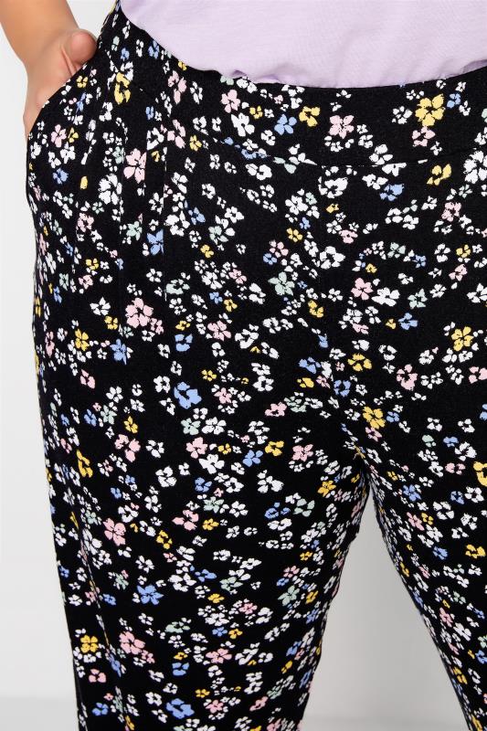 Plus Size Black Pastel Floral Jersey Joggers | Yours Clothing 3