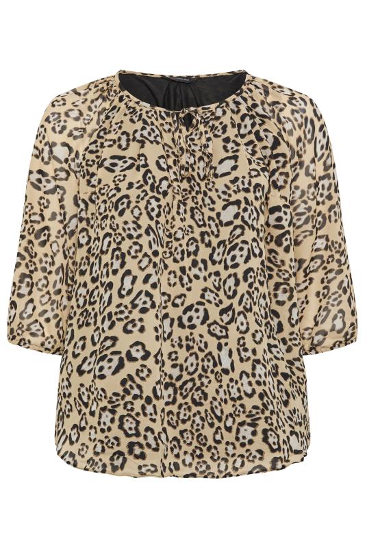 YOURS Plus Size Beige Brown Leopard Print Tie Neck Blouse | Yours Clothing 5