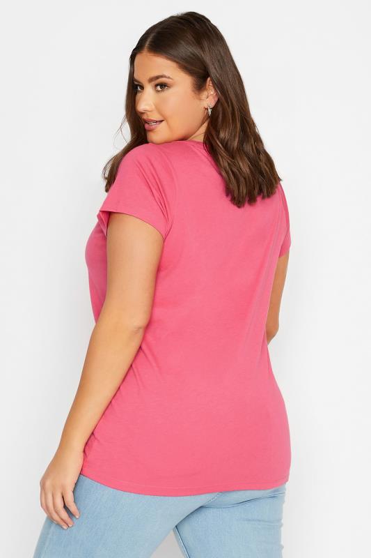 Plus Size Bright Pink Essential Short Sleeve T-Shirt | Yours Clothing  3