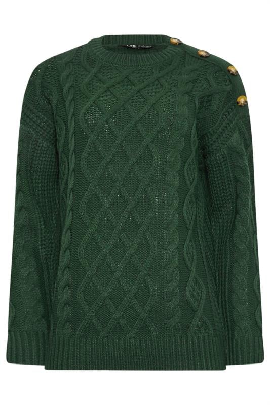 LTS Tall Emerald Green Button Detail Cable Knit Jumper | Long Tall Sally 5