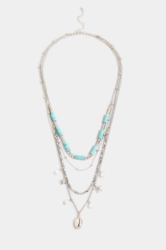Plus Size  Silver Tone Shell Charm Layered Necklace