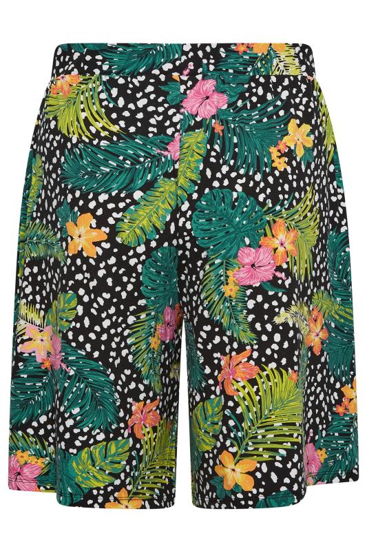 YOURS Curve Plus Size Black Mixed Tropical Print Jersey Shorts | Yours Clothing  6