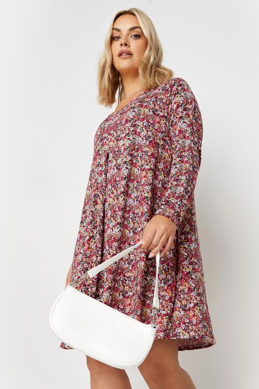 YOURS Plus Size Pink Ditsy Floral Print Midi Dress | Yours Clothing 2