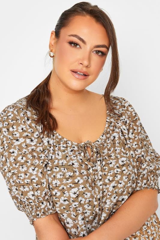 YOURS Plus Size Beige Brown Floral Print Tie Front Top | Yours Clothing 4