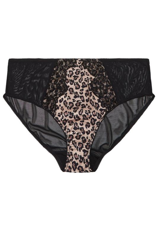 YOURS Natural Brown Satin Leopard Print High Waisted Briefs | Yours Clothing 3
