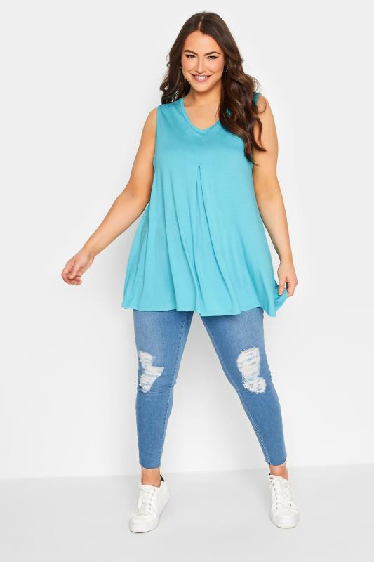 YOURS 2 PACK Plus Size White & Turquoise Blue Swing Vest Tops | Yours Clothing  3