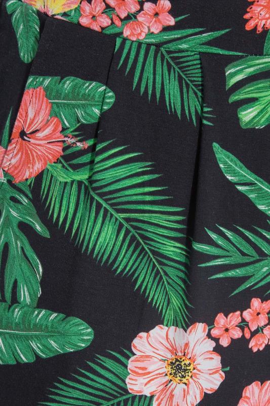 Plus Size Black Tropical Print Tapered Harem Trousers | Yours Clothing  4