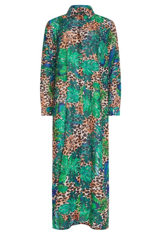 LTS Tall Women's Blue & Brown Tropical Leopard Print Longline Beach Shirt | Long Tall Sally 7