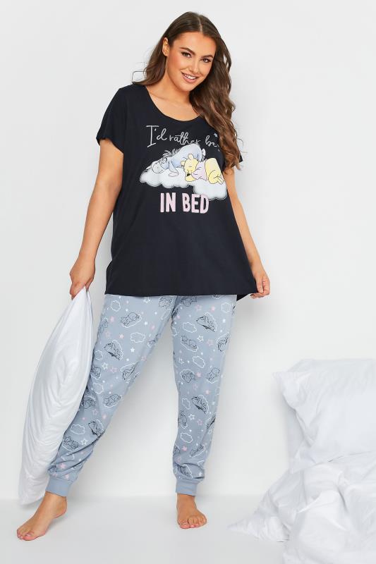 DISNEY Plus Size Blue 'I'd Rather Be In Bed' Winnie The Pooh Pyjama Set | Yours Clothing 2