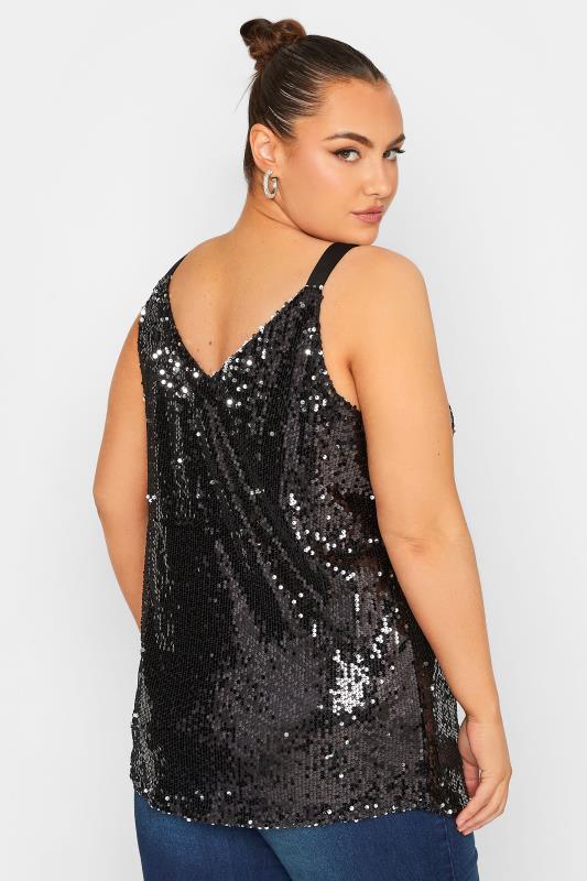 YOURS LONDON Plus Size Black & Purple Sequin Cami Top | Yours Clothing 3