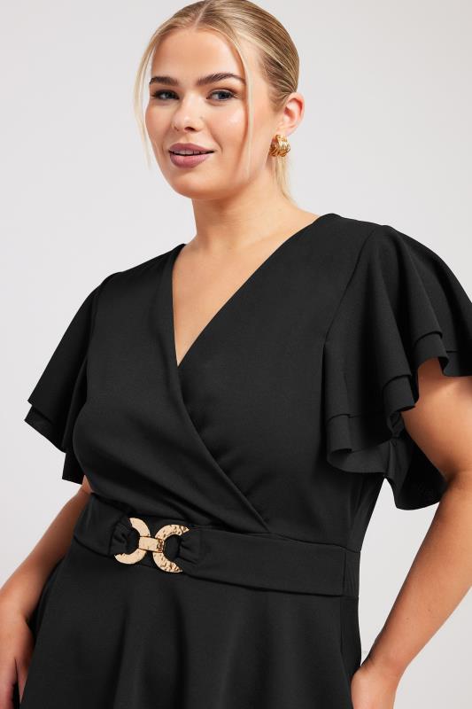 YOURS LONDON Plus Size Black Buckle Detail Peplum Top | Yours Clothing 4