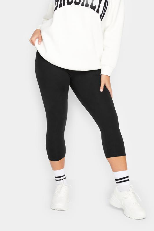 2 PACK Plus Size Black Stretch Cropped Leggings | Yours Clothing 2