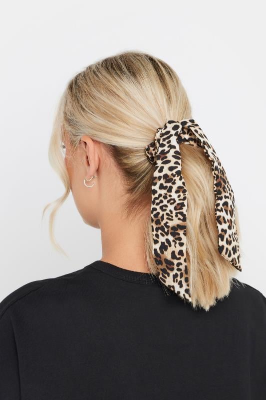 2 PACK Natural Brown Leopard Print Hair Scrunchies | Yours Clothing  1