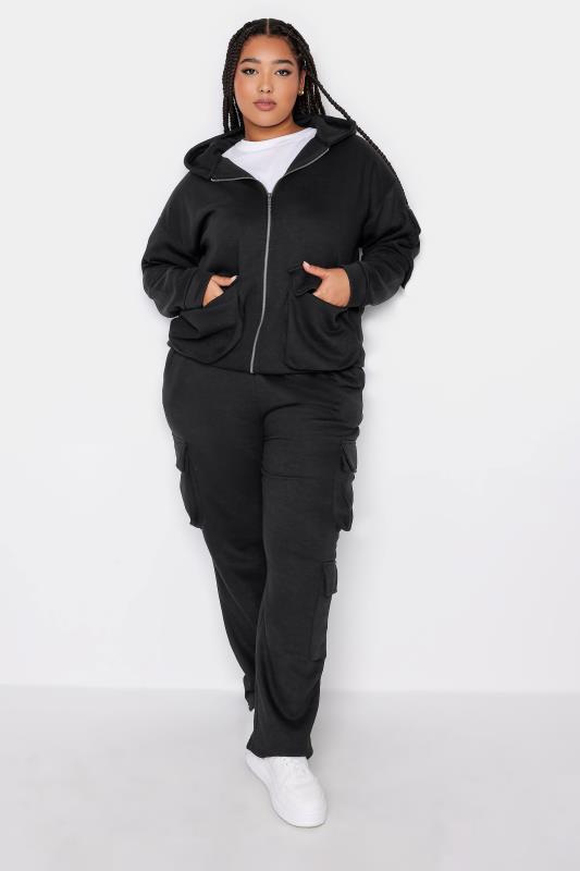 YOURS Plus Size Black Utility Pocket Zip Through Hoodie | Yours Clothing 3