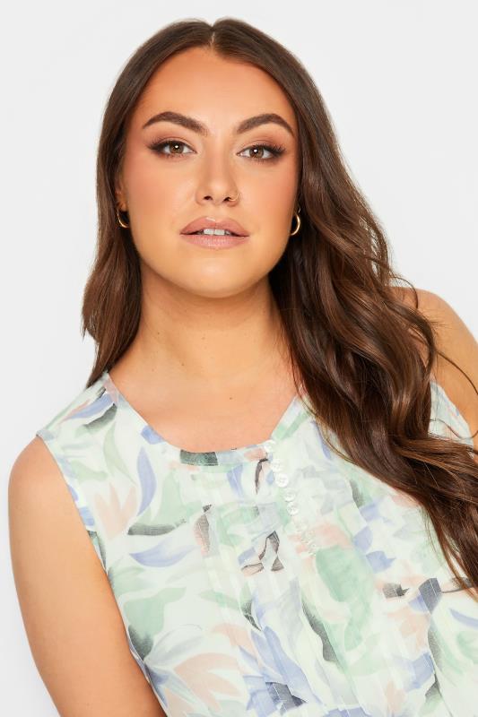 YOURS Curve Light Green Floral Pintuck Sleeveless Blouse | Yours Clothing  4