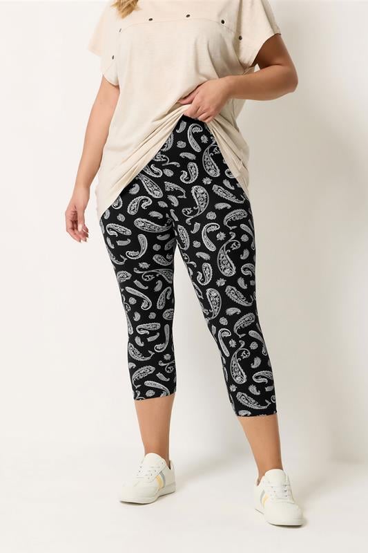 YOURS 2 PACK Plus Size Black Paisley Print Cropped Leggings | Yours Clothing 2