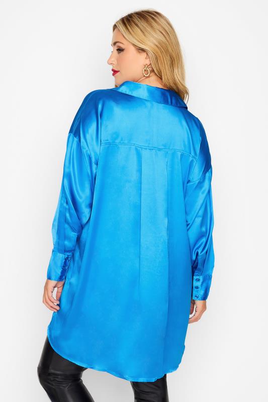 LIMITED COLLECTION Plus Size Cobalt Blue Satin Shirt | Yours Clothing 3