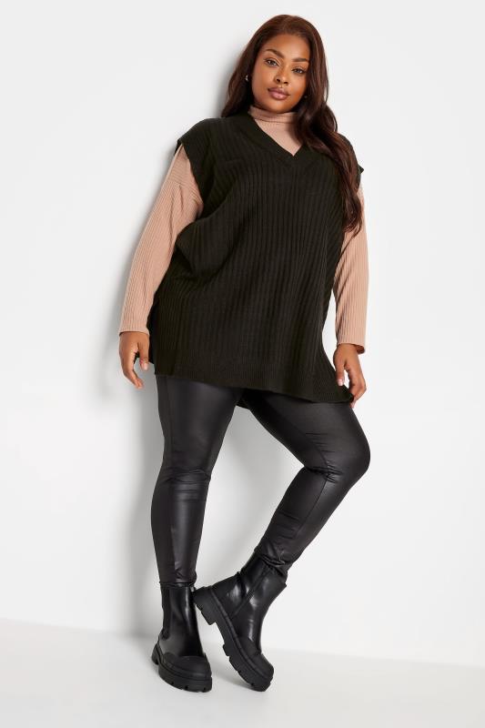 YOURS Plus Size Black Side Split Knitted Vest Top | Yours Clothing 2