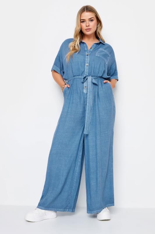  Tallas Grandes LIMITED COLLECTION Curve Blue Chambray Wide Leg Jumpsuit