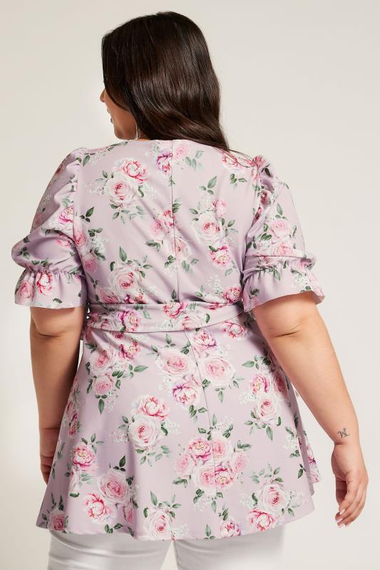 YOURS LONDON Plus Size Light Pink Floral Print Peplum Top | Yours Clothing 3