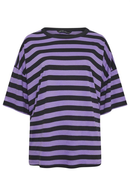 LIMITED COLLECTION Curve Purple & Black Stripe Boxy T-Shirt | Yours Clothing  5