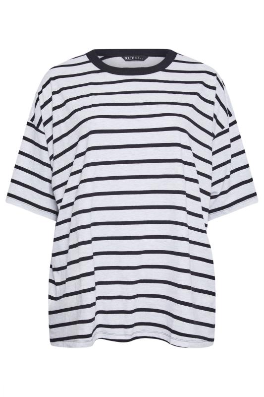 YOURS Plus Size Light Grey Stripe Oversized Boxy T-Shirt | Yours Clothing 5