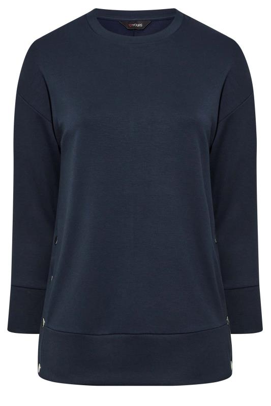 Plus Size Navy Blue Button Detail Sweatshirt | Yours Clothing 6