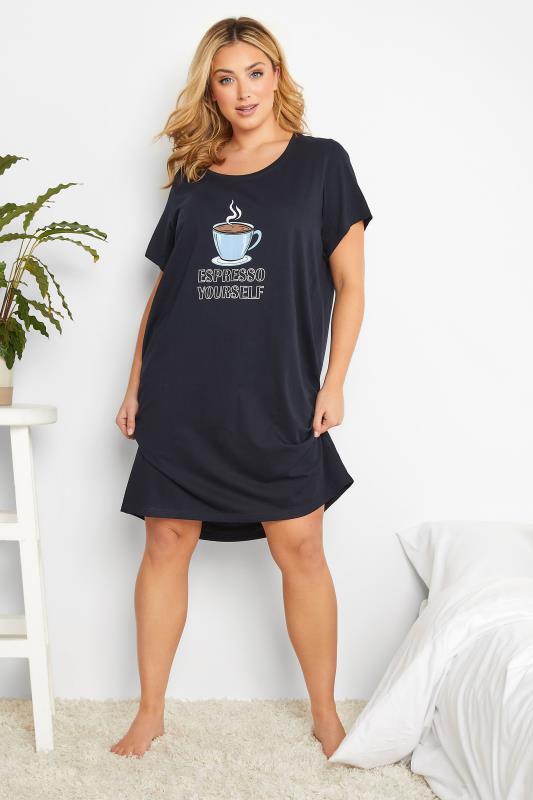 Plus Size Navy Blue 'Espresso Yourself' Slogan Nightdress | Yours Clothing 2