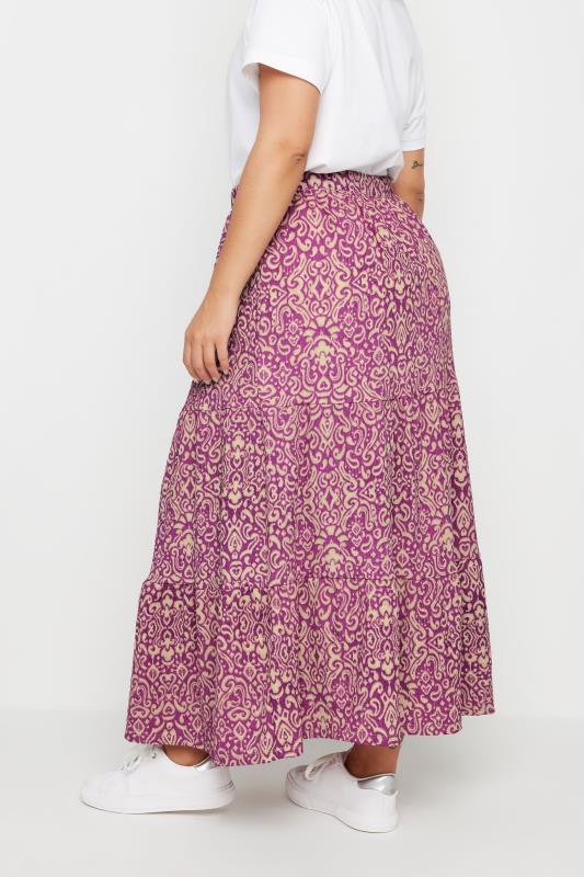 YOURS Plus Size Pink Paisley Print Textured Maxi Skirt | Yours Clothing 3