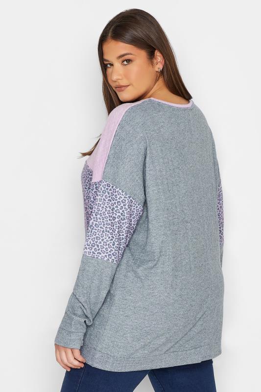 LTS Tall Women's Grey Animal Print Colour Block Sweatshirt | Long Tall Sally 3