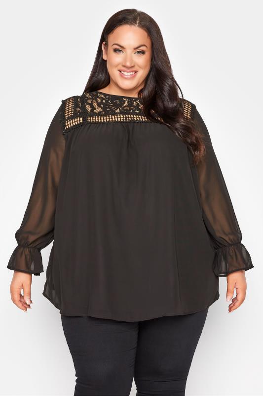 Plus Size YOURS LONDON Black Lace Blouse | Yours Clothing 1