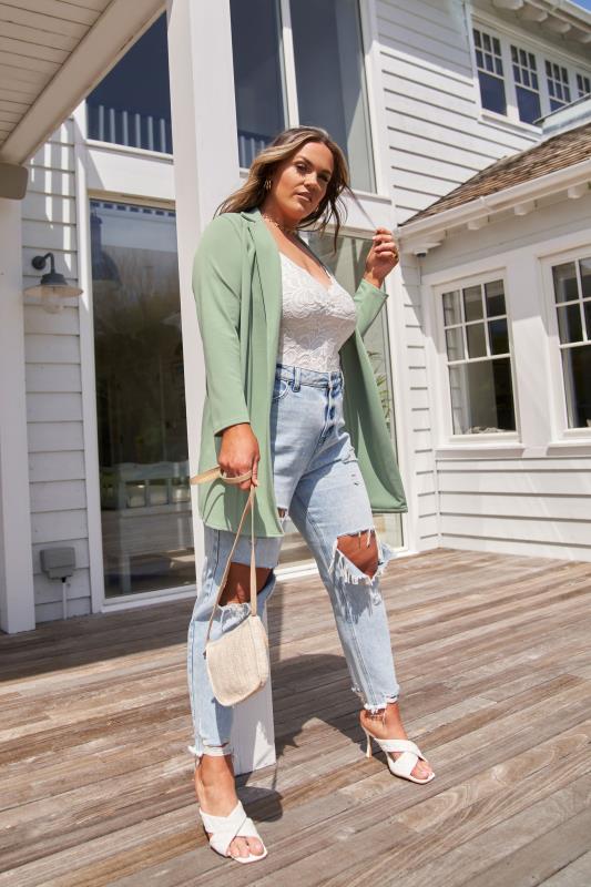 LIMITED COLLECTION Sage Green Longline Blazer | Yours Clothing 5