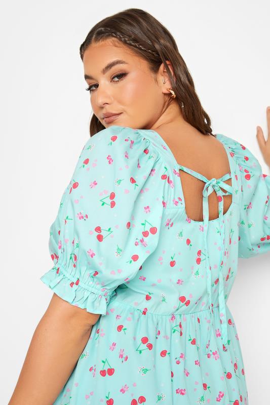 YOURS Plus Size Curve Blue Cherry Print Peplum Top | Yours Clothing  5