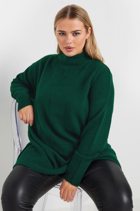  Tallas Grandes YOURS Curve Green High Neck Seam Detail Jumper