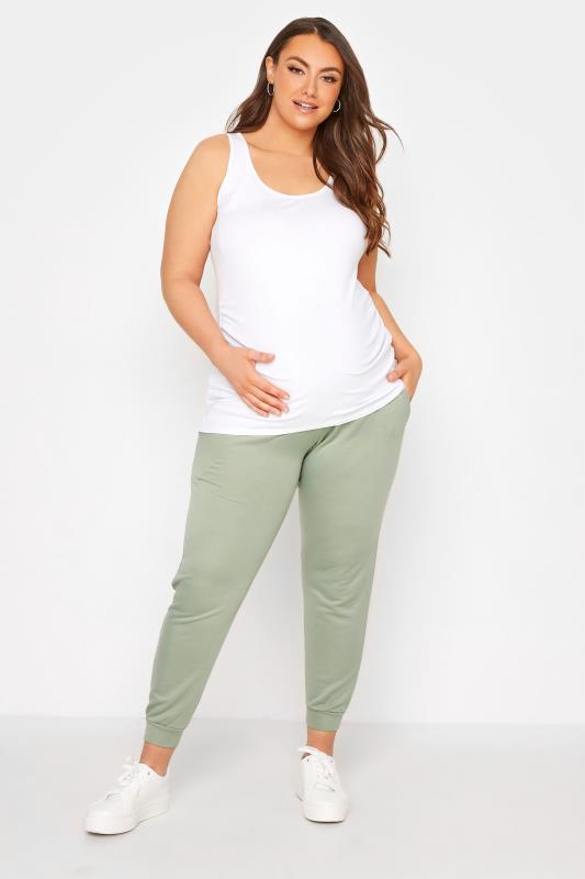 BUMP IT UP MATERNITY Plus Size Sage Green Comfort Panel Joggers | Yours Clothing 2