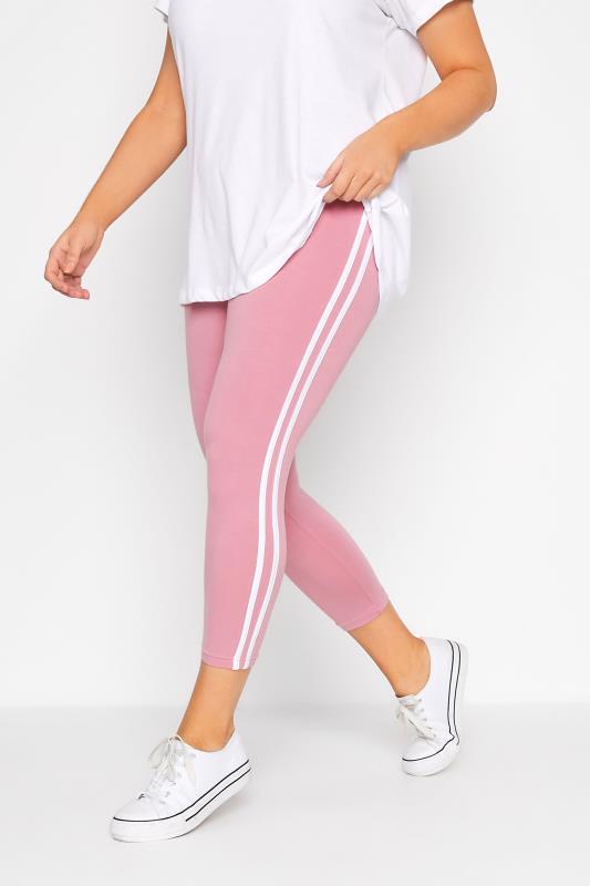 Plus Size  Curve Pink Double Side Stripe Cropped Leggings