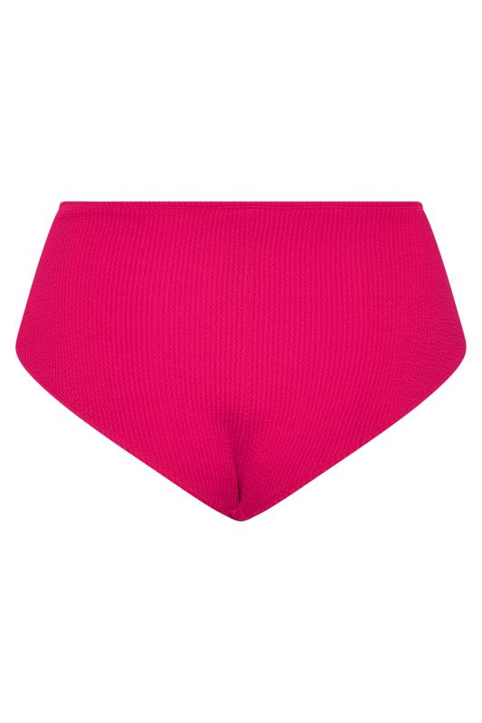 Plus Size Hot Pink Textured High Waisted Tummy Control Bikini Briefs | Yours Clothing 4