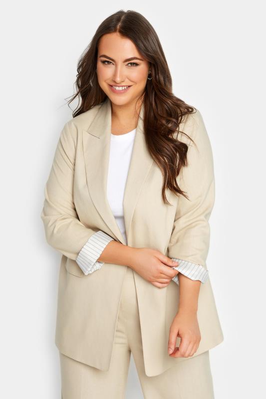 YOURS Plus Size Beige Brown Linen Tailored Blazer | Yours Clothing 4