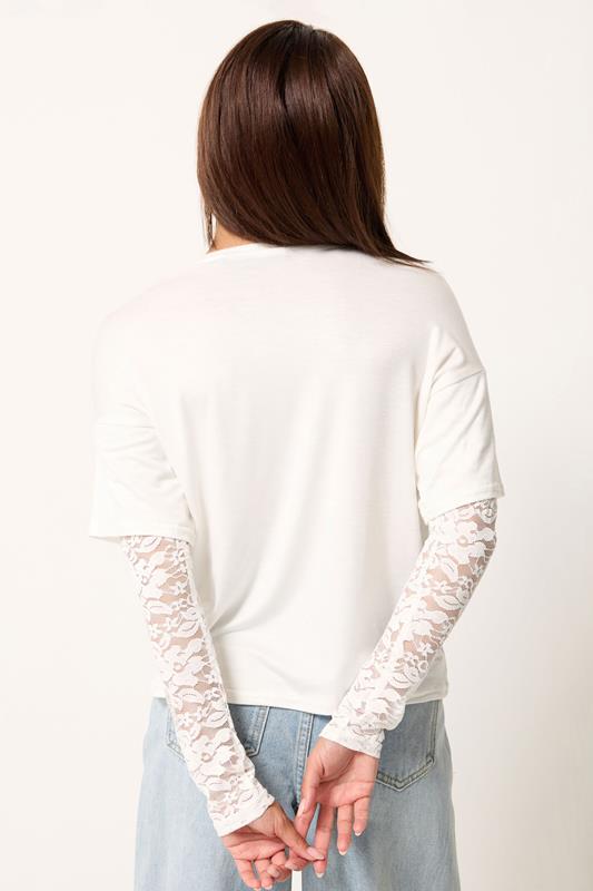 PixieGirl Petite Women's White Long Sleeve Lace T-Shirt | PixieGirl 3