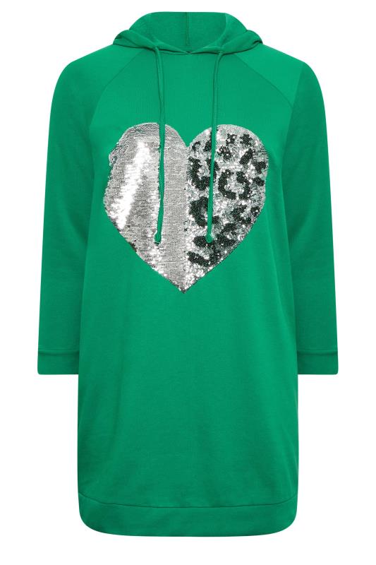 YOURS Plus Size Green Heart Sequin Embellished Hoodie Dress | Yours Clothing 6