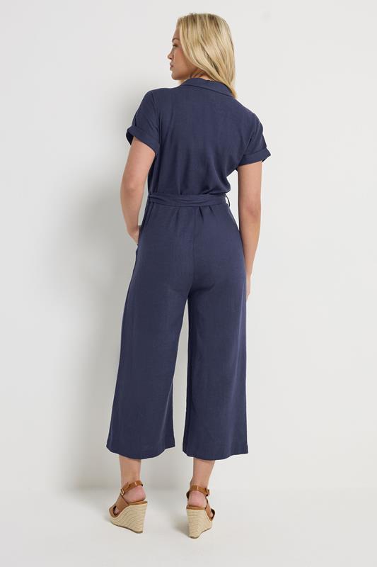 M&Co Navy Blue Tie Waist Linen Jumpsuit | M&Co 4
