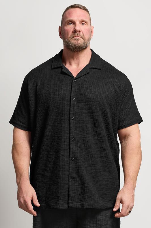 BadRhino Big & Tall Black Textured Revere Shirt | BadRhino 1