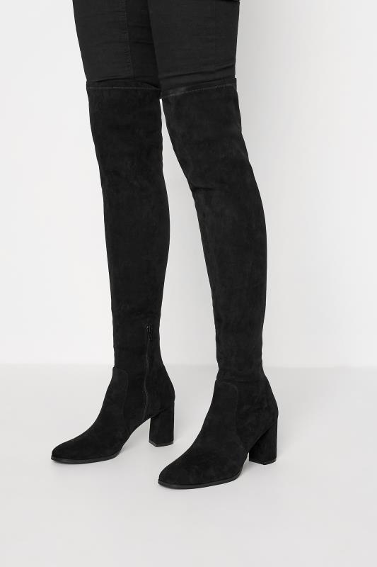 LTS Black Suede Heeled Over The Knee Boots In Standard D Fit 1
