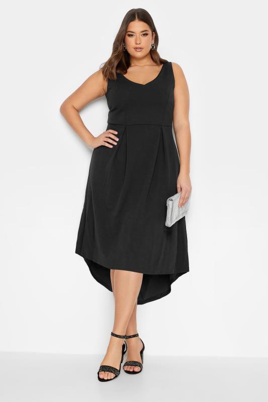 YOURS LONDON Plus Size Black High Low Pleated Midi Dress | Yours Clothing 2