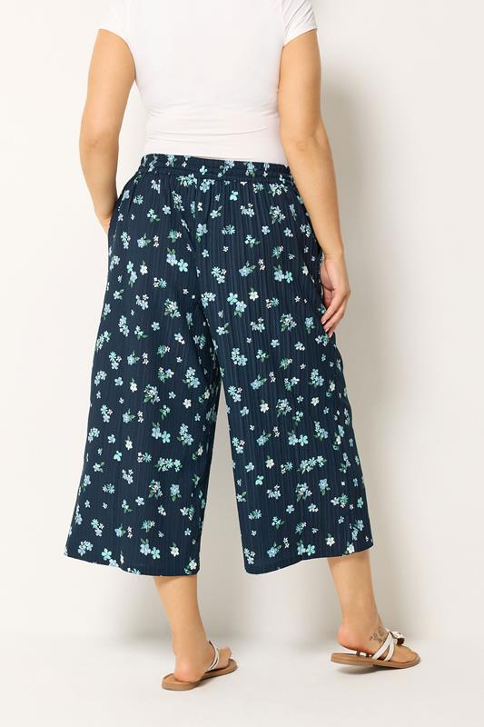 YOURS Plus Size Navy Blue Floral Crop Trousers | Yours Clothing 2