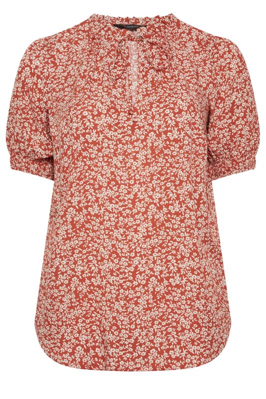 YOURS Plus Size Red Floral Print Tie Neck Blouse | Yours Clothing 6