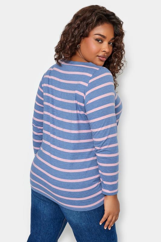 YOURS Curve Blue Stripe Long Sleeve Top | Yours Clothing 3