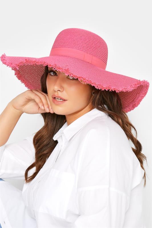 Hot Pink Frayed Edge Straw Hat 2