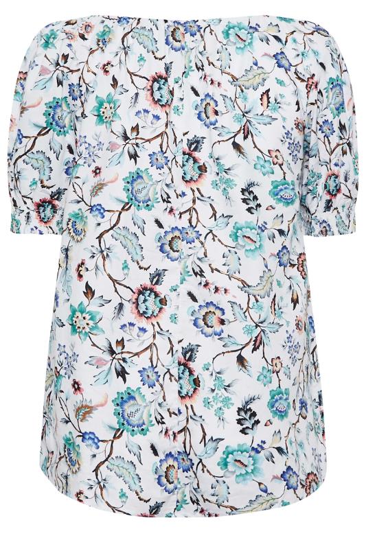 YOURS Plus Size White & Blue Floral Print Gypsy Top | Yours Clothing 7