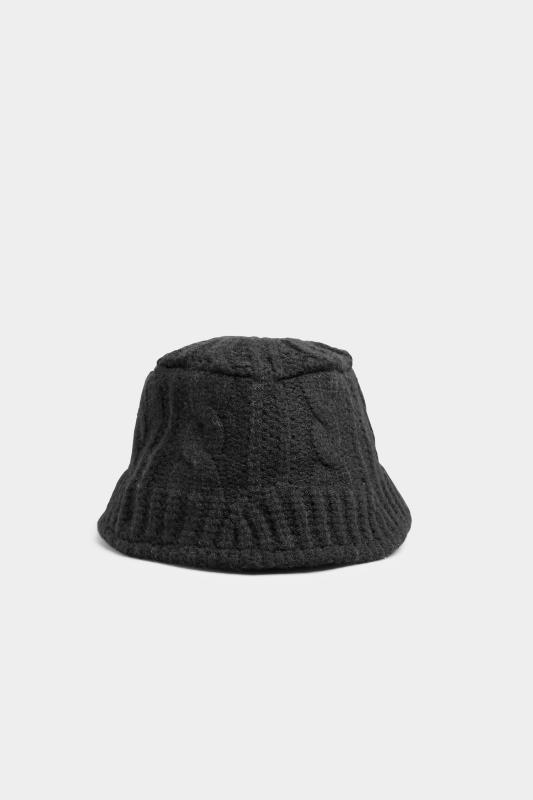  Grande Taille Black Cable Knit Bucket Hat